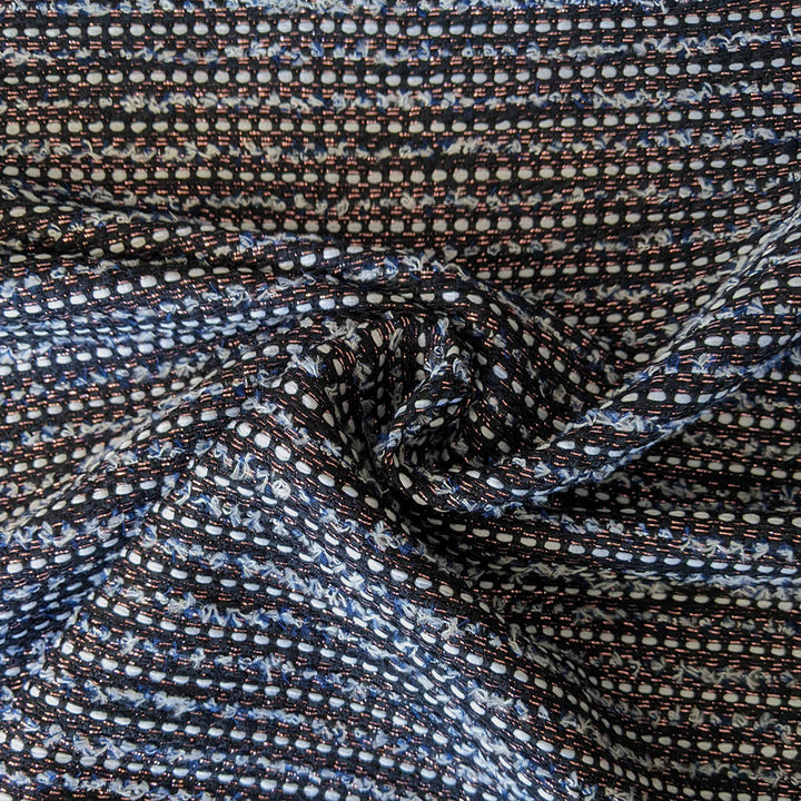 Jacquard noir fils blanc et métal rosé