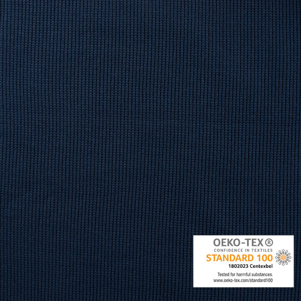 Maille tricot coton fine côte bleu jean