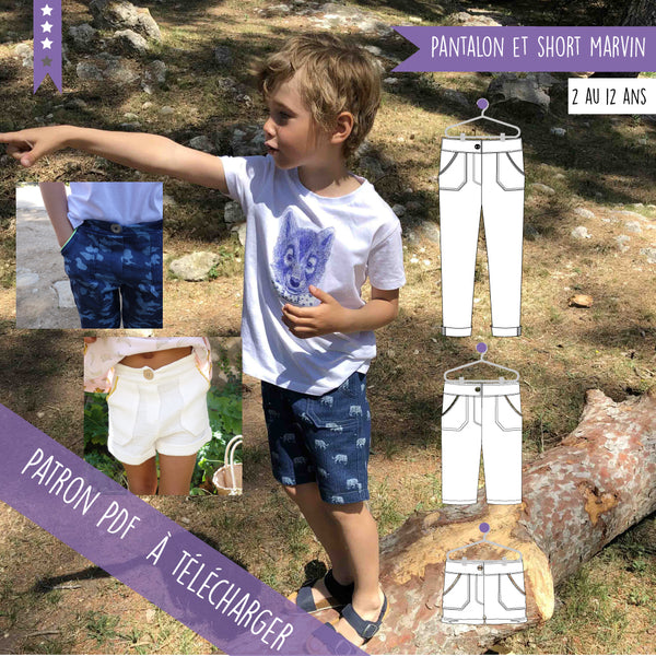 patron mixte pantalon bermuda short fille et garçon