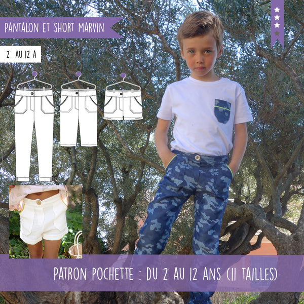 patron mixte pantalon bermuda short fille et garçon