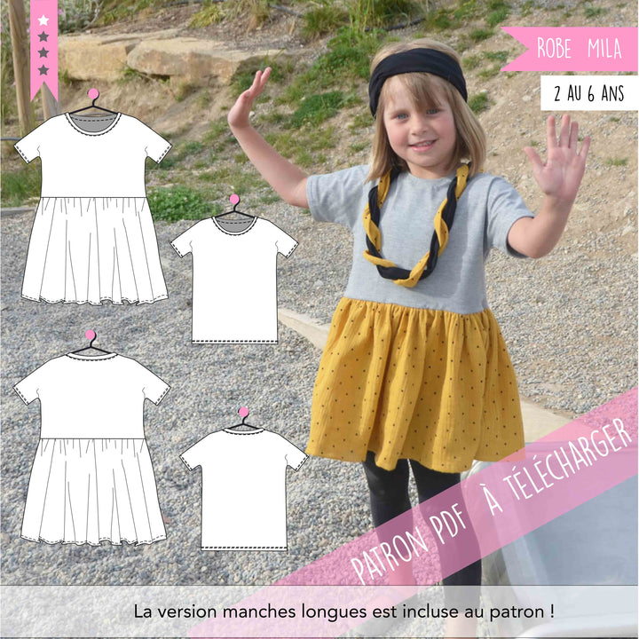 Patron PDF enfant Robe et T-shirt Mila 2 au 6 ans