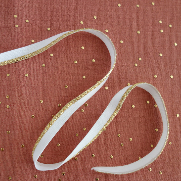 Passepoil élastique blanc lurex or