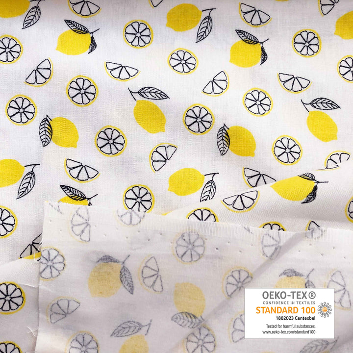 Popeline blanche citron et quartier