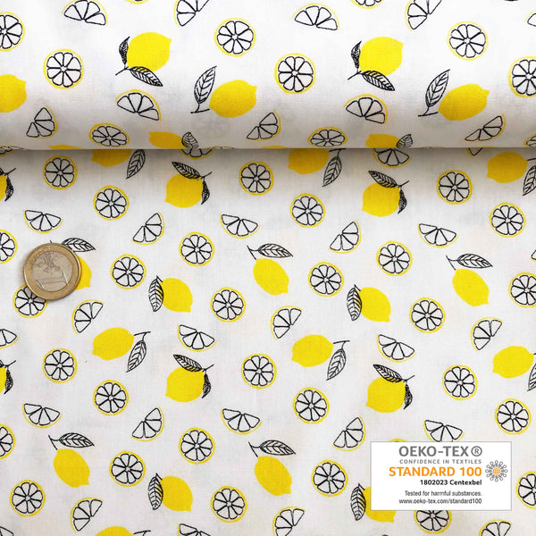 Popeline blanche citron et quartier