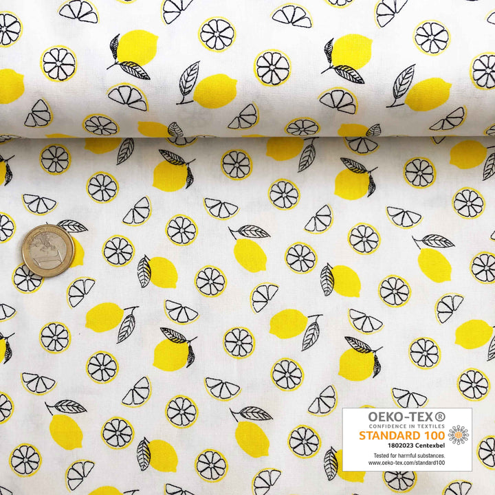 Popeline blanche citron et quartier