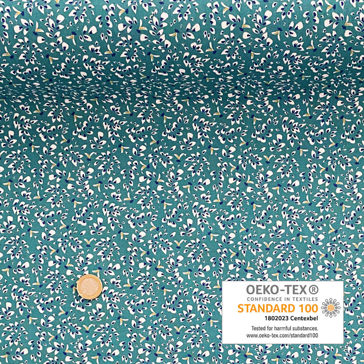 Popeline turquoise mini motif bleu klein