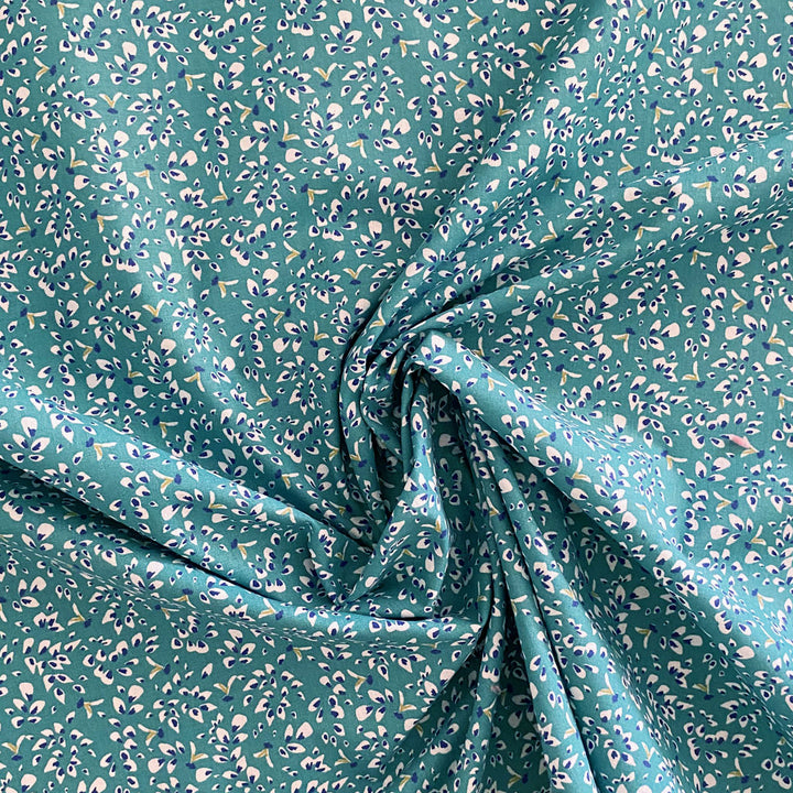 Popeline turquoise mini motif bleu klein