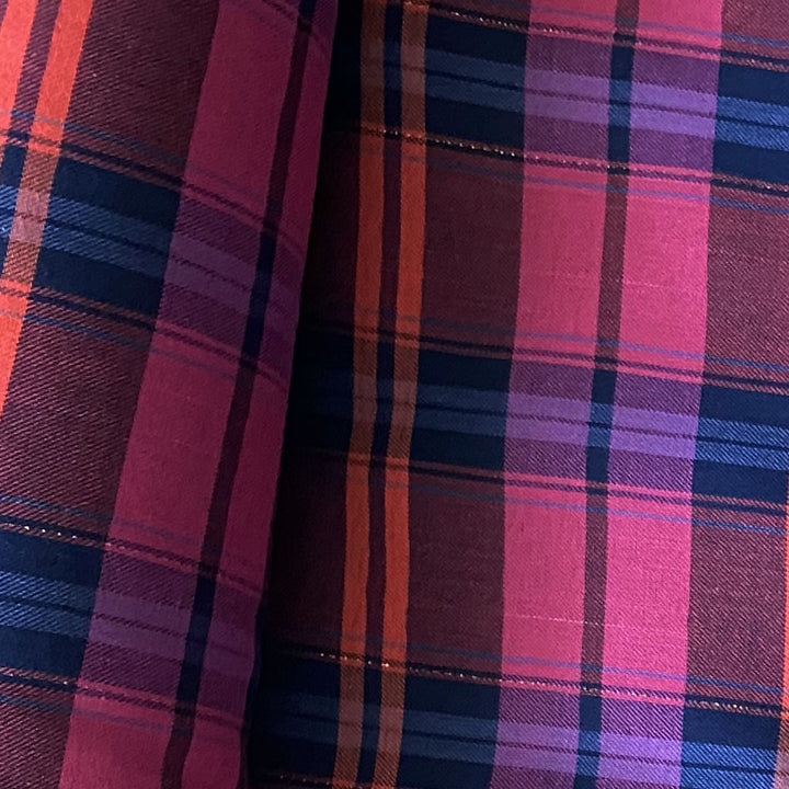 Coton carreaux écossais rose fushia fil lurex