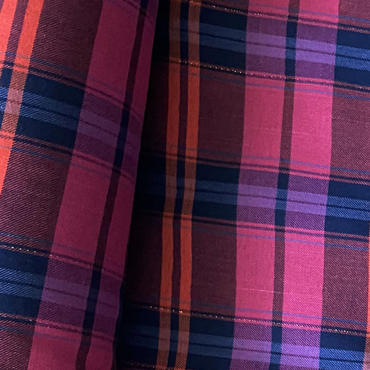 Coton carreaux écossais rose fushia fil lurex