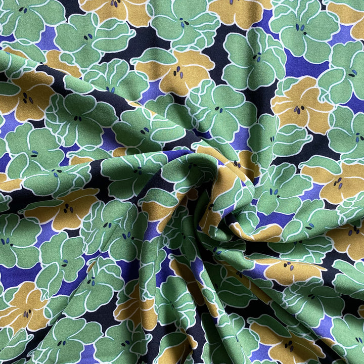 Viscose trèfle géant vert et indigo