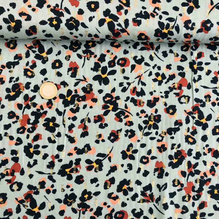 Viscose vert tilleul fleur noir et rectangle or