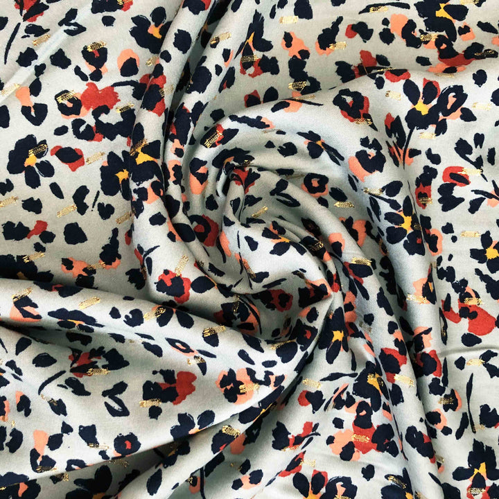 Viscose vert tilleul fleur noir et rectangle or