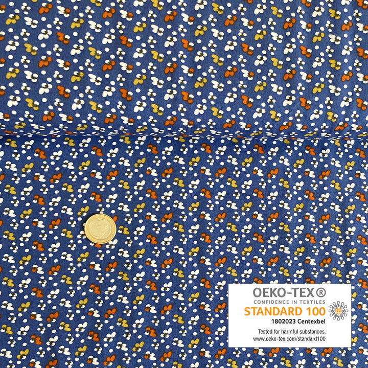 Viscose bleu mini motif blanc et brique