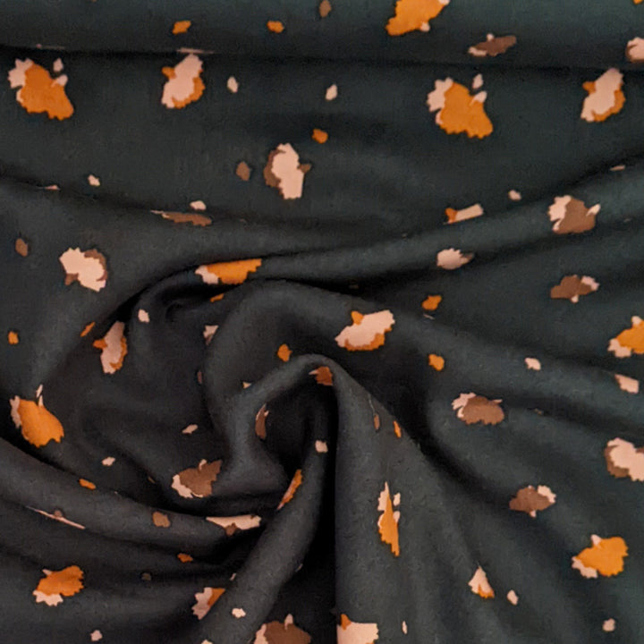 Viscose bleu nuit ginkgo rose et camel