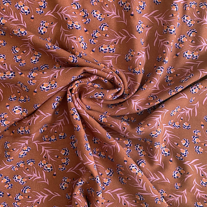 Viscose brique fleur rose et violette