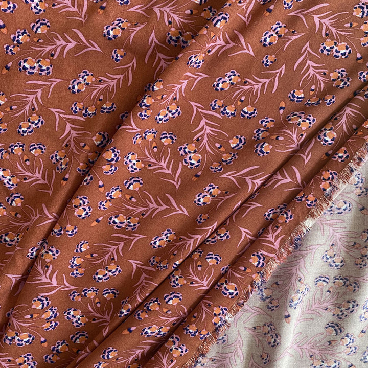 Viscose brique fleur rose et violette