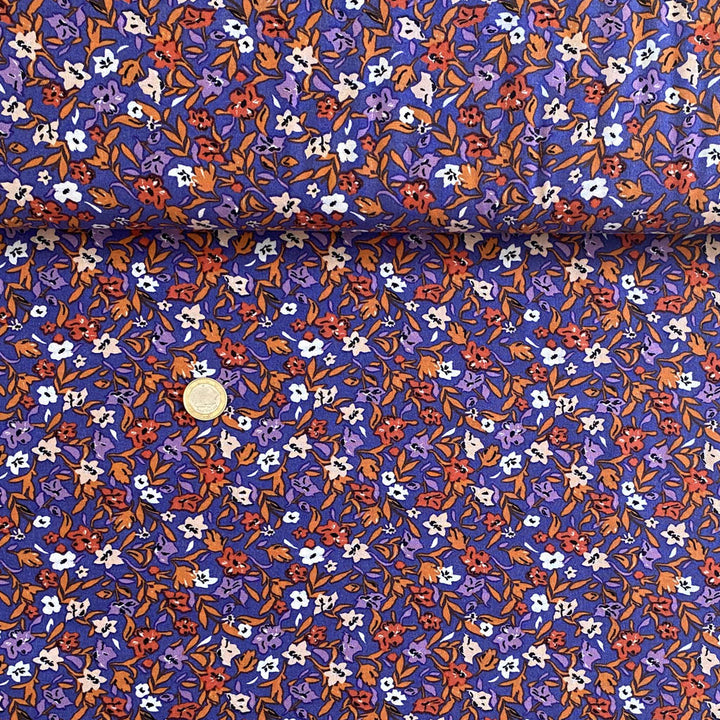 Viscose violette fleur orange et rouge