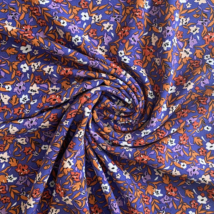 Viscose violette fleur orange et rouge